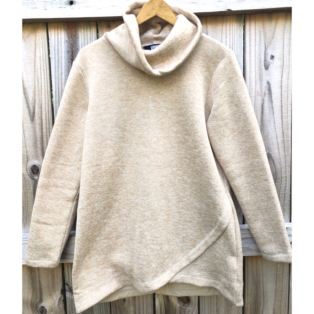 Lands’ End Light Tan/Mustard Fleece Lined Turtleneck Sweater